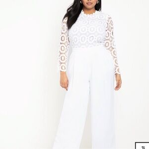 Eloquii White Floral Lace Jumpsuit